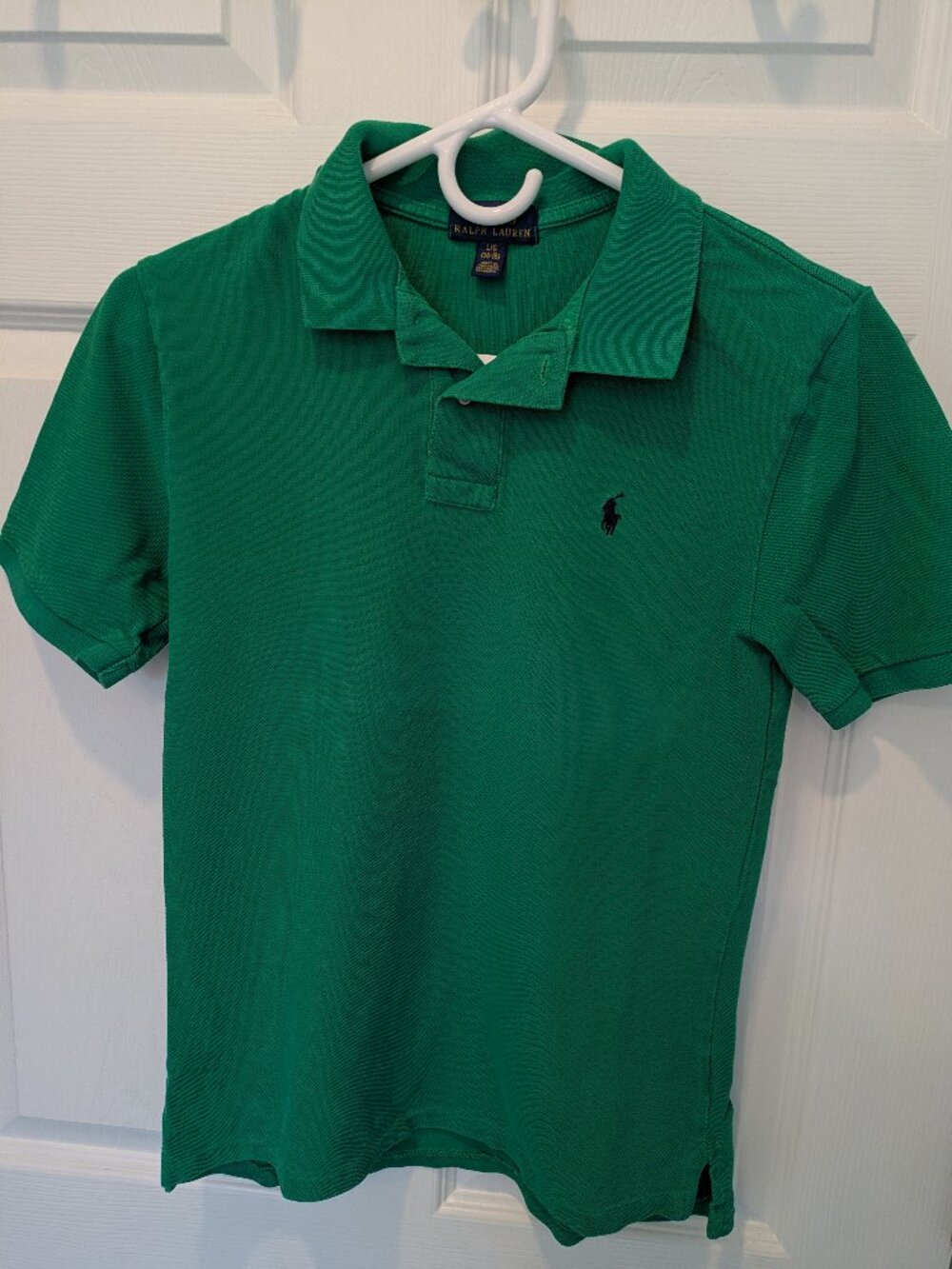 POLO, Boy's L 14-16, bright green w/ navy pony, short sleeve
